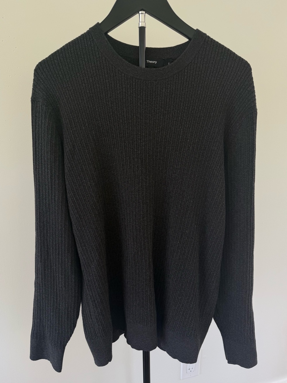 Theory Riland Men's Ribbed Crewneck Sweater - Charcoal Gray